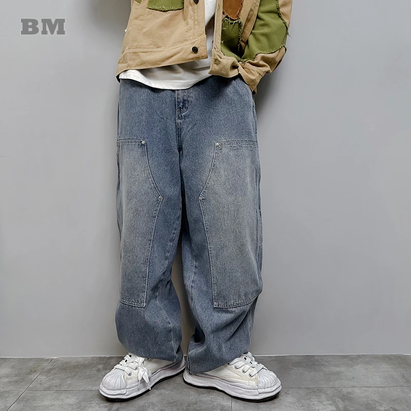 

American Vintage Distressed Straight Baggy Jeans For Men Harajuku Casual Denim Cargo Pants High Quality Loose Trousers Male