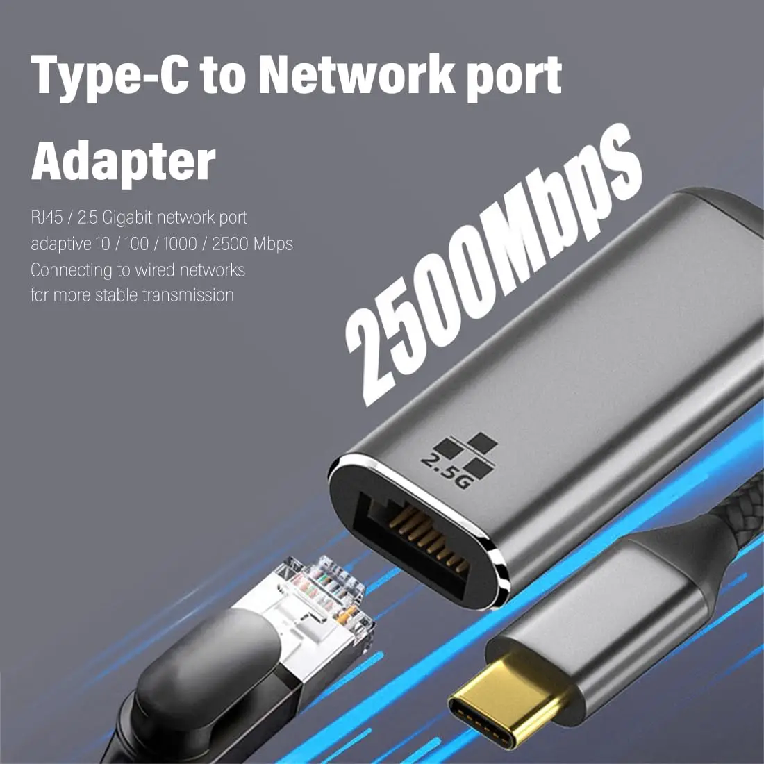기가비트 이더넷 어댑터, 윈도우즈, 안드로이드용 네트워크 어댑터, C타입-RJ45 2.5G, USB C-이더넷 어댑터, 10 100 1000 2500Mbps