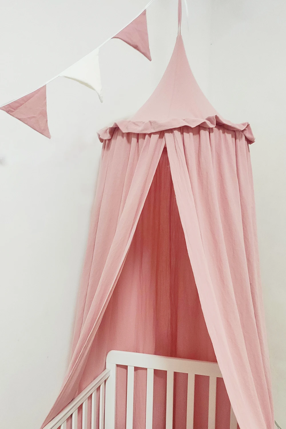 100%  Cotton Crib Kids Room Deco Baldachin with Frill Bed Curtain Canopy for Nursery 4