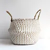 2PCS Boho style Decor Handmade Straw Seaweed Flower Basket Plant Pot Wicker Storage Basket Collapsible Laundry Basket 6