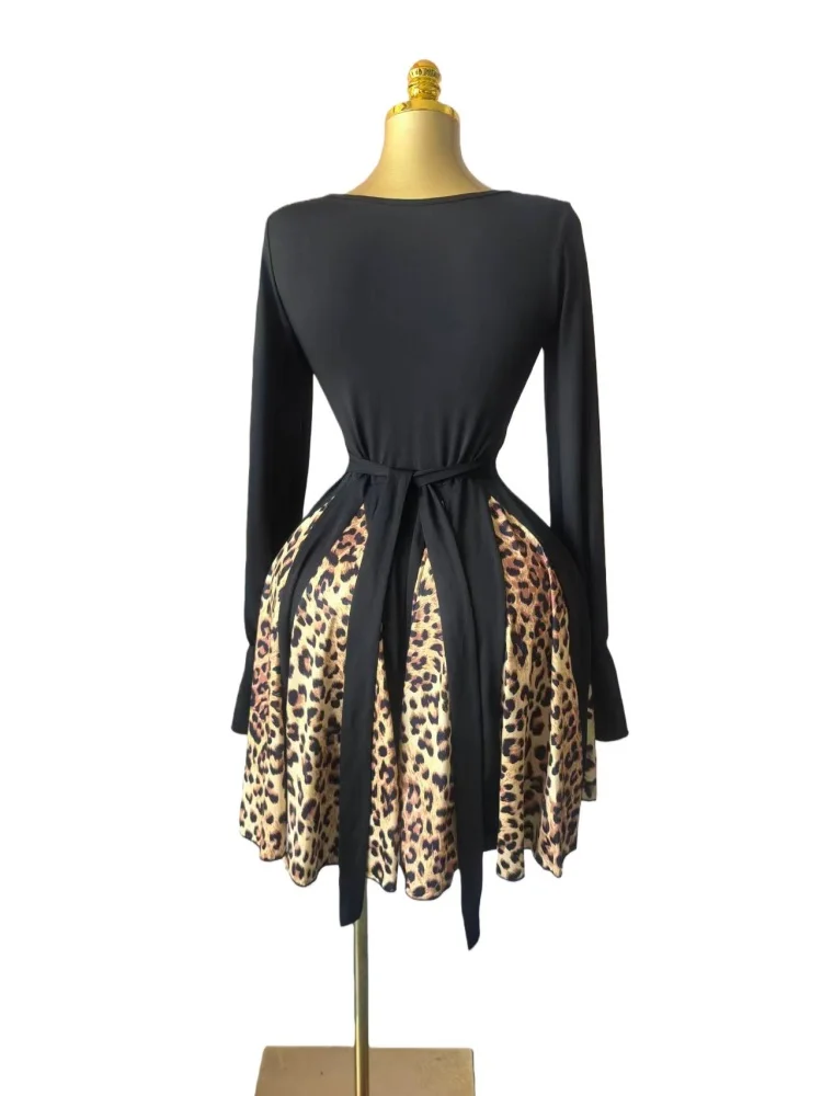 Wmstar Dresses for Women Wholesale Long Sleeved Leopard Print Strapless Short Skirt with A Belt Sexy and Slimming Dress