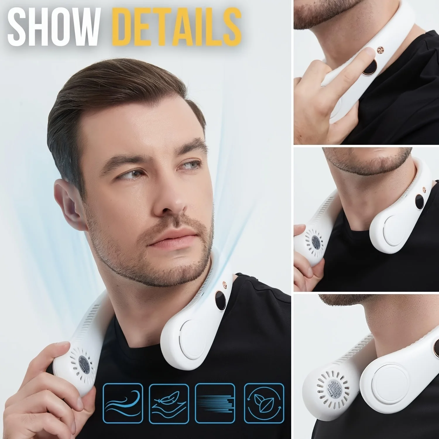 Portable Rechargeable Bladeless Neck Fan - 360° Cooling Wearable Personal Fan For Travel and Outdoor Sports with Digital Display 5