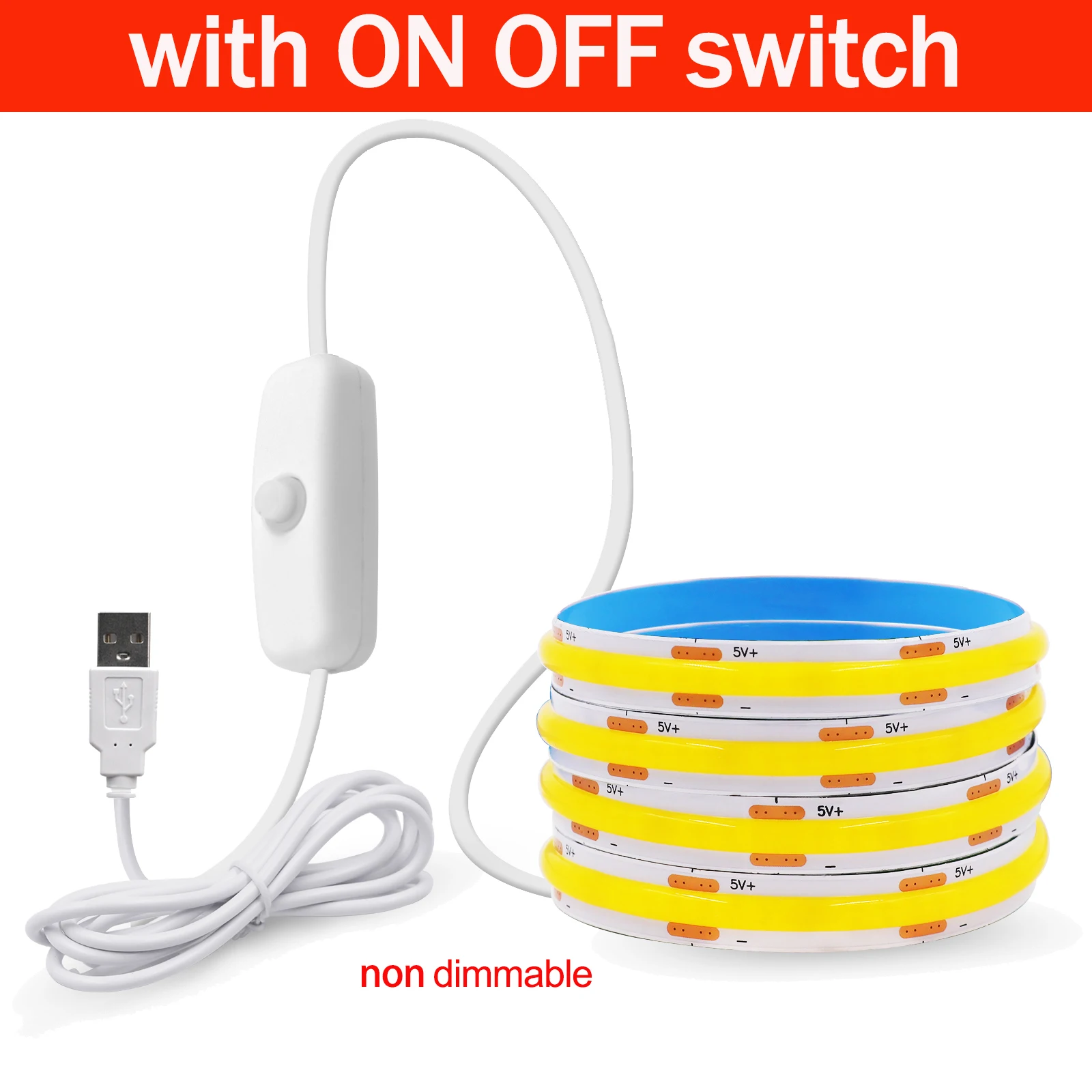 Dimmable High-Density Flexible LED Strip Light with USB and ON/OFF Switch