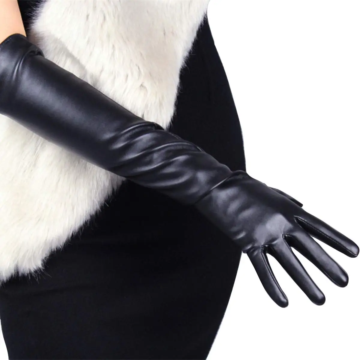 

Elegant Opera Gloves 50CM Elbow Length Black Evening Party Dress Texting Touchscreen Faux Leather Gloves