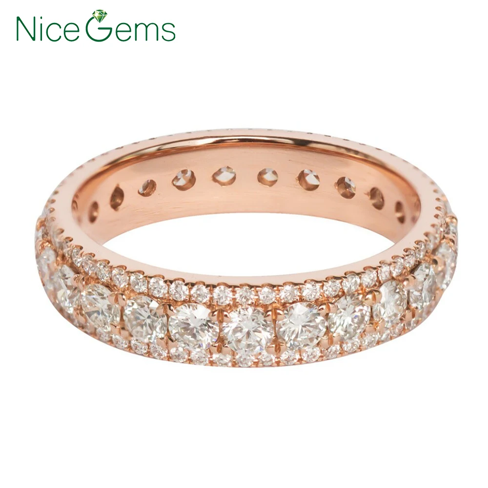 

NiceGems Твердые 14K розовое золото 2.2ctw Lab выросшие бриллианты вечность Браслет Свадебные бриллианты кольцо микро Паве бриллиант обручальное кольцо