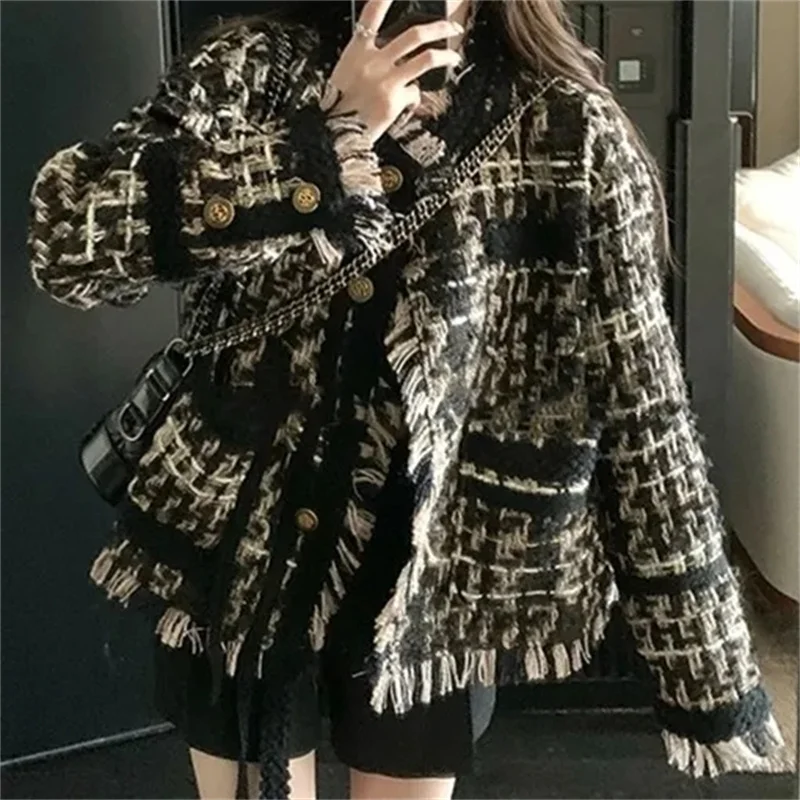 2023 New Fashion Simple and Versatile Heavy Industry Black Gold Woven Tassel Thickened Small Fragrant Coat with Advanced Sense