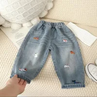 Pantalons d'automne pour enfants, broderie de dessin animé, Jeans amples pour garçons, pantalons en Denim doux et décontractés, vêtements d'extérieur pour filles de 2 à 7 ans, 2025 1