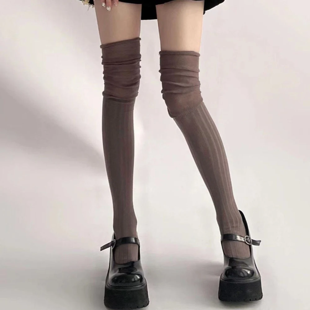 Women's Classic Striped Knee-High Stockings - Fashionable & Versatile Solid Colors