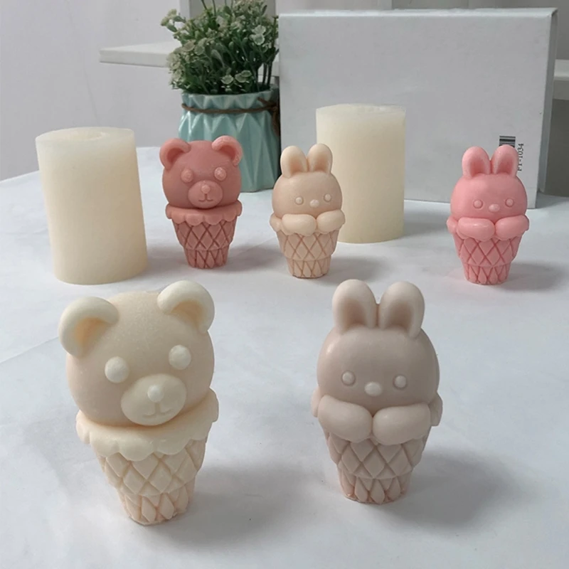 꽃 차 컵 촛불 주조 수지 금형 귀여운 토끼 실리콘 촛불 금형 DIY 퐁당 케이크 초콜릿 장식 도구