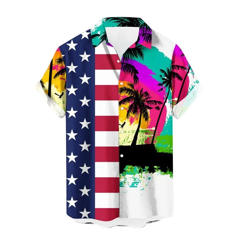 thumbnail image 1 of Camisas hawaianas divertidas para hombre, camisas con botones y estampado 3D del Día de la Independencia, camisas de manga corta para vacaciones tropicales, camisas hawaianas para playa, 1 of 5