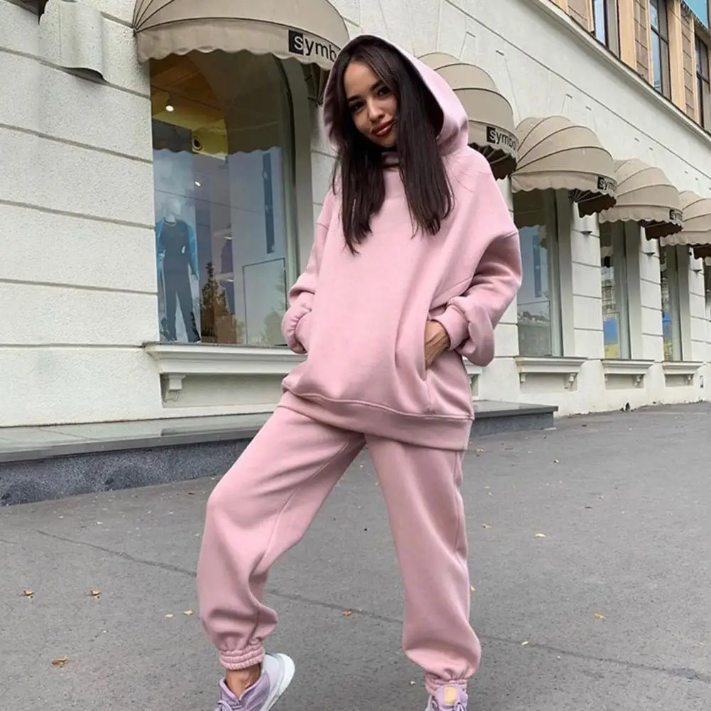 Winter Two Piece Sweatpants Set Oversized Hoodie Pants Women Tracksuit Autumn Trouser Suits Sweatshirt Solid Hoodie Sportswear broken planet tracksuit am i the only one collectors hoodie pants 1 1 top quality foam print sportswear set eu size xs xl