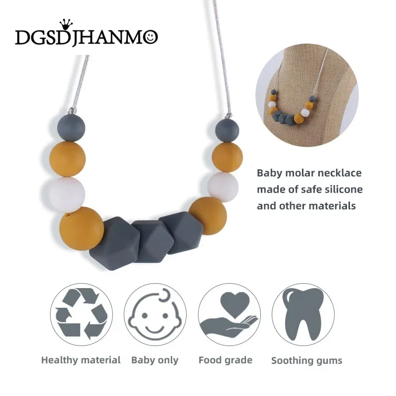 Baby Teether Food Grade Silicone Beads Nursing Mom Necklace BPA Free baby gum chewing pendant Accessories Toys JAHNMO teething toys baby teething toys silicone teething toys silicone beads silicone teething beads sensory chew necklaces silicone teether