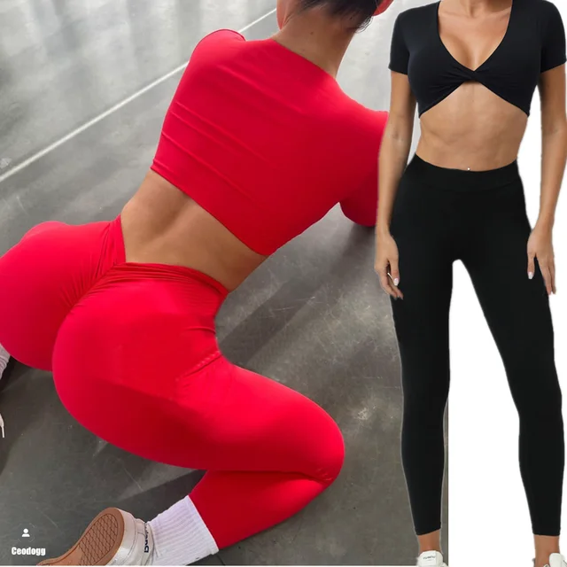 1/2Pcs Nylon Pad Short Sleeve Tops Women Gym Yoga Set Sport Gym Scrunch V  Back Fitness Leggings Workout Pant Active Wear Suits - AliExpress