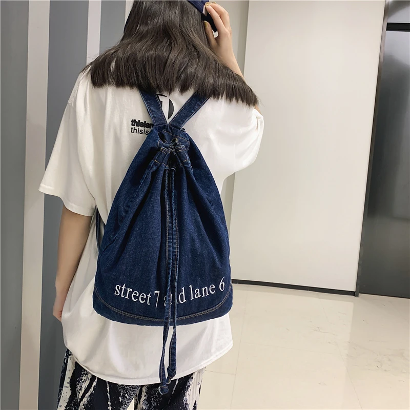 Denim Women's Backpack 2022 Trend Fashion College School Bag Solid Book Packbags for Teenage Travel Jeans Rucksack Blue Back Bag