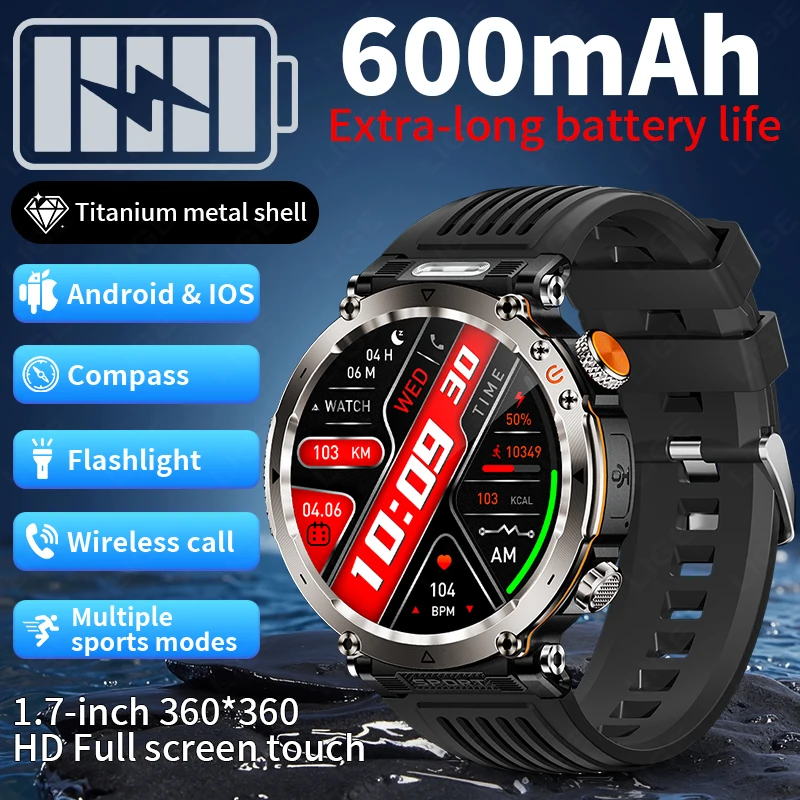 LIGE Military Compass Smart Watch Men 3ATM Waterproof Outdoor Sport Fitness Tracker Health Monitor Bluetooth Call Smart Watch