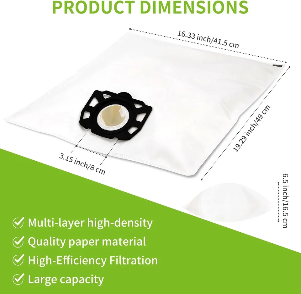 12 Sacchetti Aspirapolvere per Kärcher Wd4, Wd5, Wd6 Sacchetti Filtro in Tessuto non Tessuto KFI 487, per Kärcher Mv 4, Mv 5, Mv 6, Wd5p, Wd6p Sacchetti Filtro in Tessuto non Tessuto