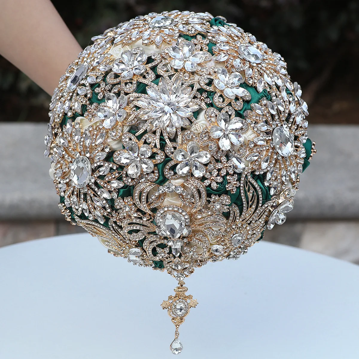 Wedding Bouquet Luxury Jewelry Drop Brooch Bouquet Gold Wedding Bouquets Crystal Teardrop Bridal Pearl Tassels
