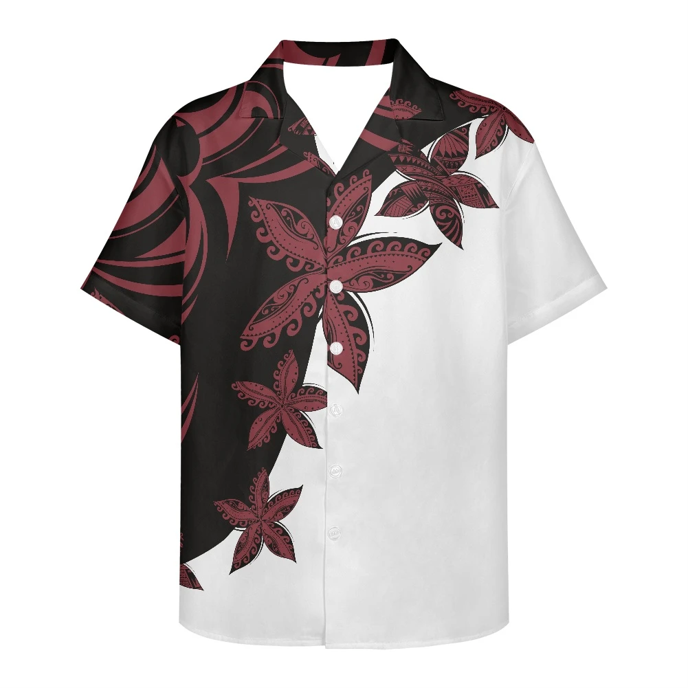 Men's Summer Clothing Short Sleeve Polynesian Tribal Tattoo Print Hawaiian Flower Casual Loose Breathable Design Shirt