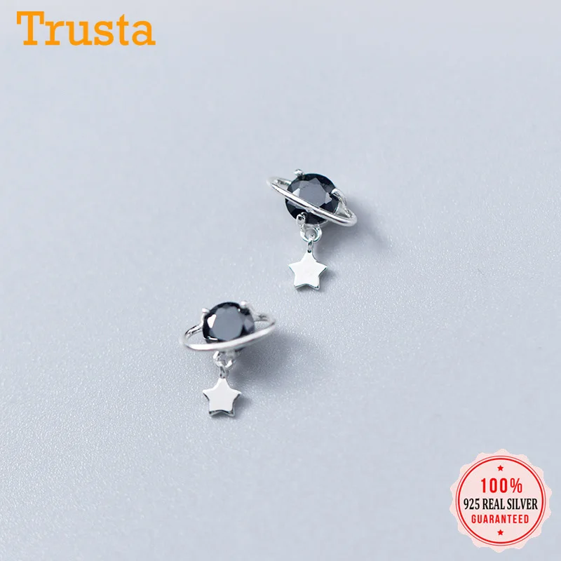 Sterling Silver Earring Jewelry Fashion Black CZ Stone Star Planet Stud Earrings - Image 5