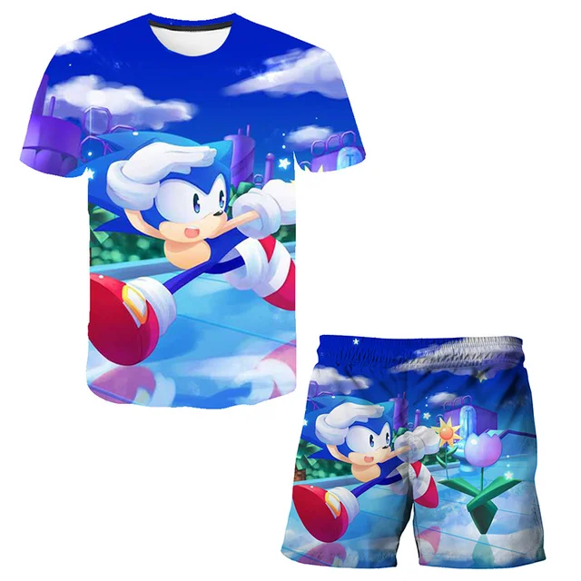 Novos Meninos e Meninas Super Sonic T-shirt Harajuku Sonic Imprimir Terno  T-shirt + Shorts Moda Street Style Mangas Curtas das Crianças - AliExpress