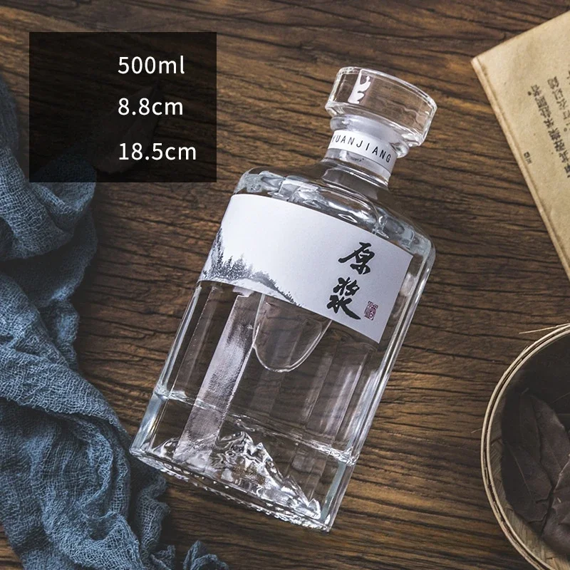 Bouteille en verre transparent avec un filtre, français, africain, épaissi, scellé, bouteille de certifiée, whisky, 500ml