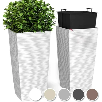 18" Tall White Planters 2-Piece Set – Heavy-Duty Resin Indoor/Outdoor Pots with Drainage 1