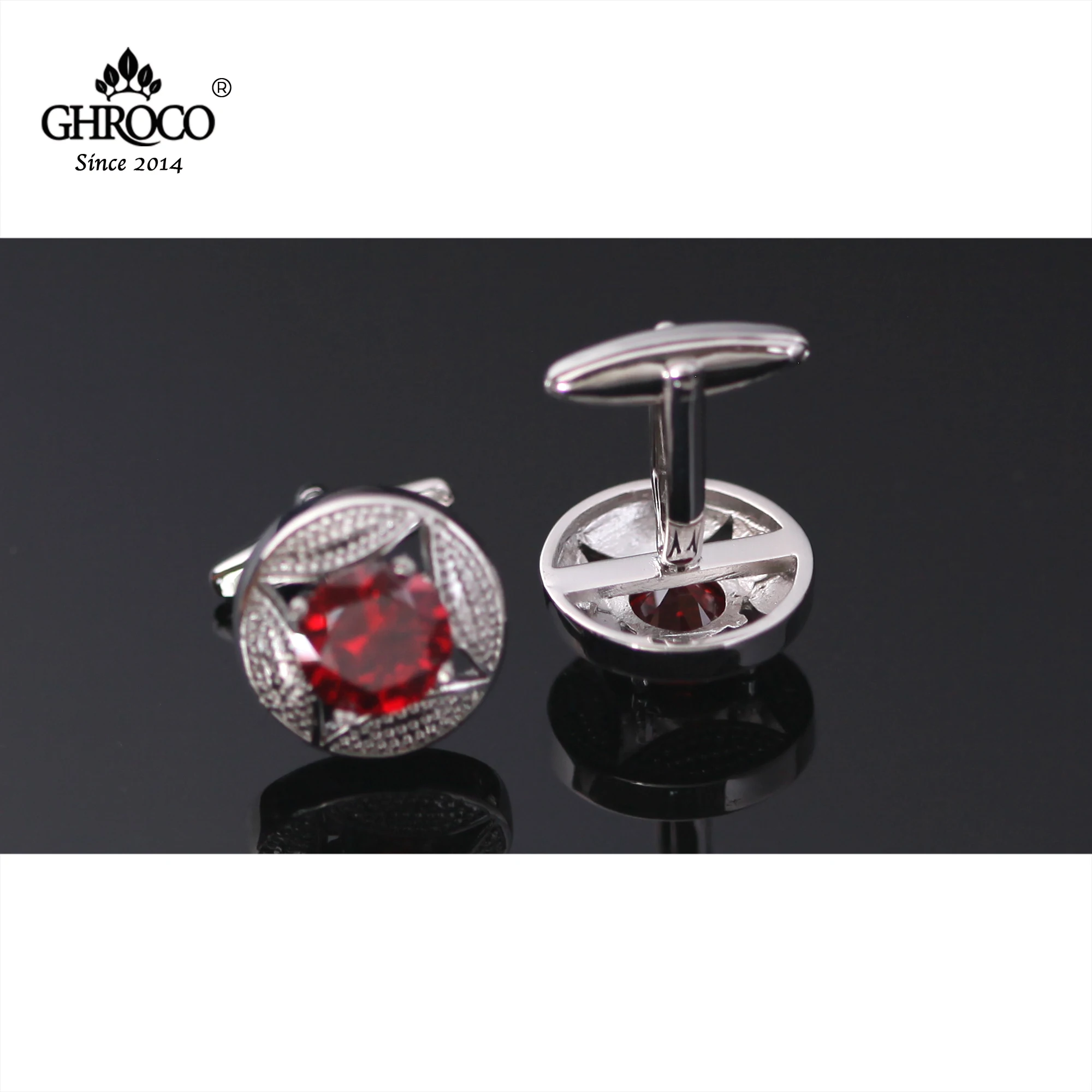 GHROCO High Quality Exquisite Round Red Zircon French Shirt Cufflinks Fashion Luxury Gifts Business Men and Women Groomsmen