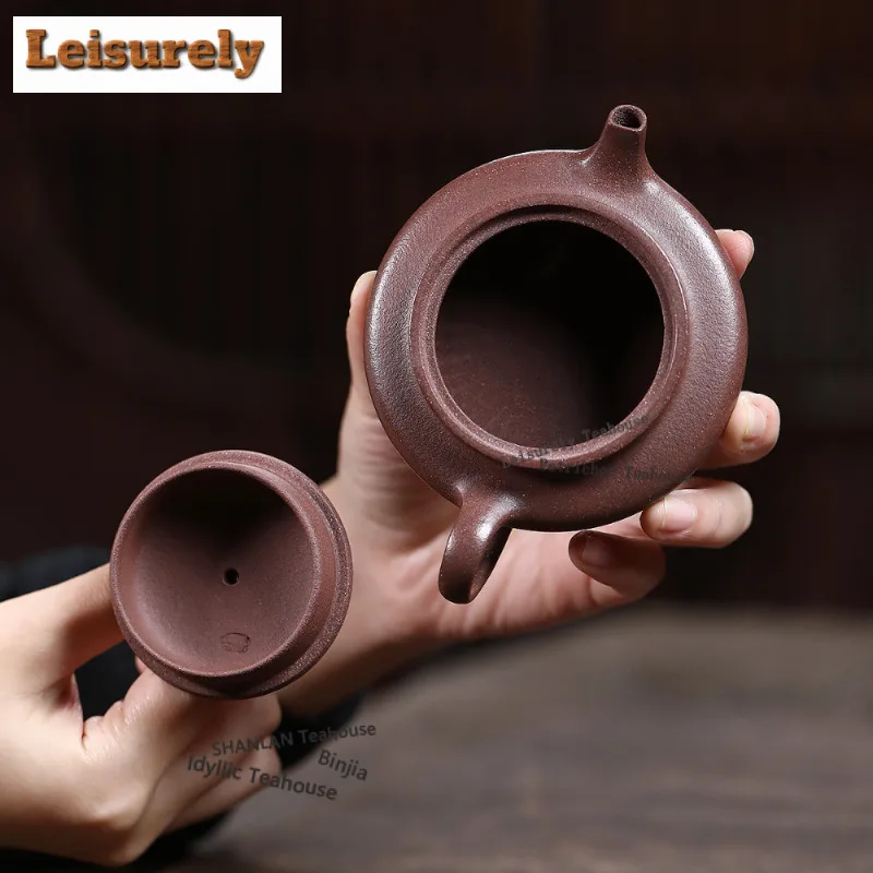 150ml Yixing Purple Clay Teapots Handmade Flat Pot Raw Ore Peach Blossom Mud Tea Brewing Kettle With Infuser Zisha Tea Set Gift