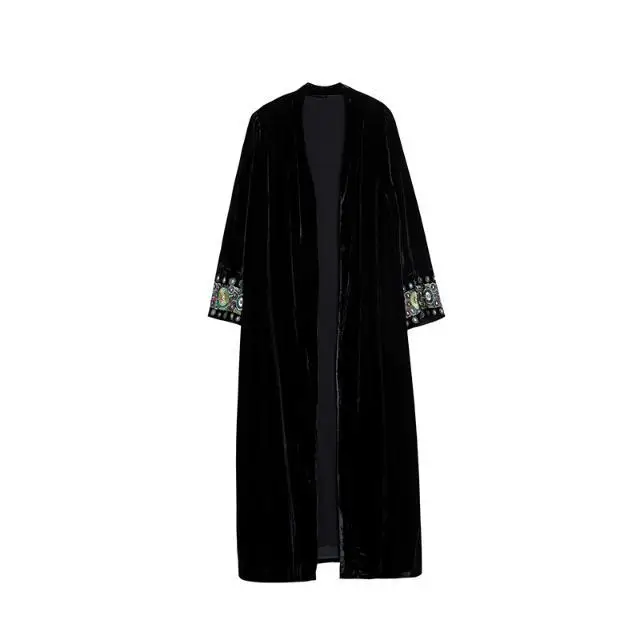 

Nice Womens Spring Autumn Coat Jacket Embroidery Long Sleeve Casual Warm Windbreaker Female Costume Long Portable Outwear