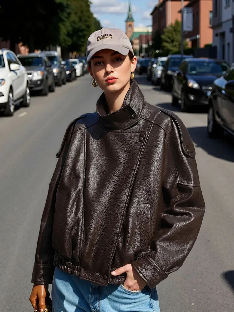 Vintage Pu Leather Motorcycle Jacket for Women