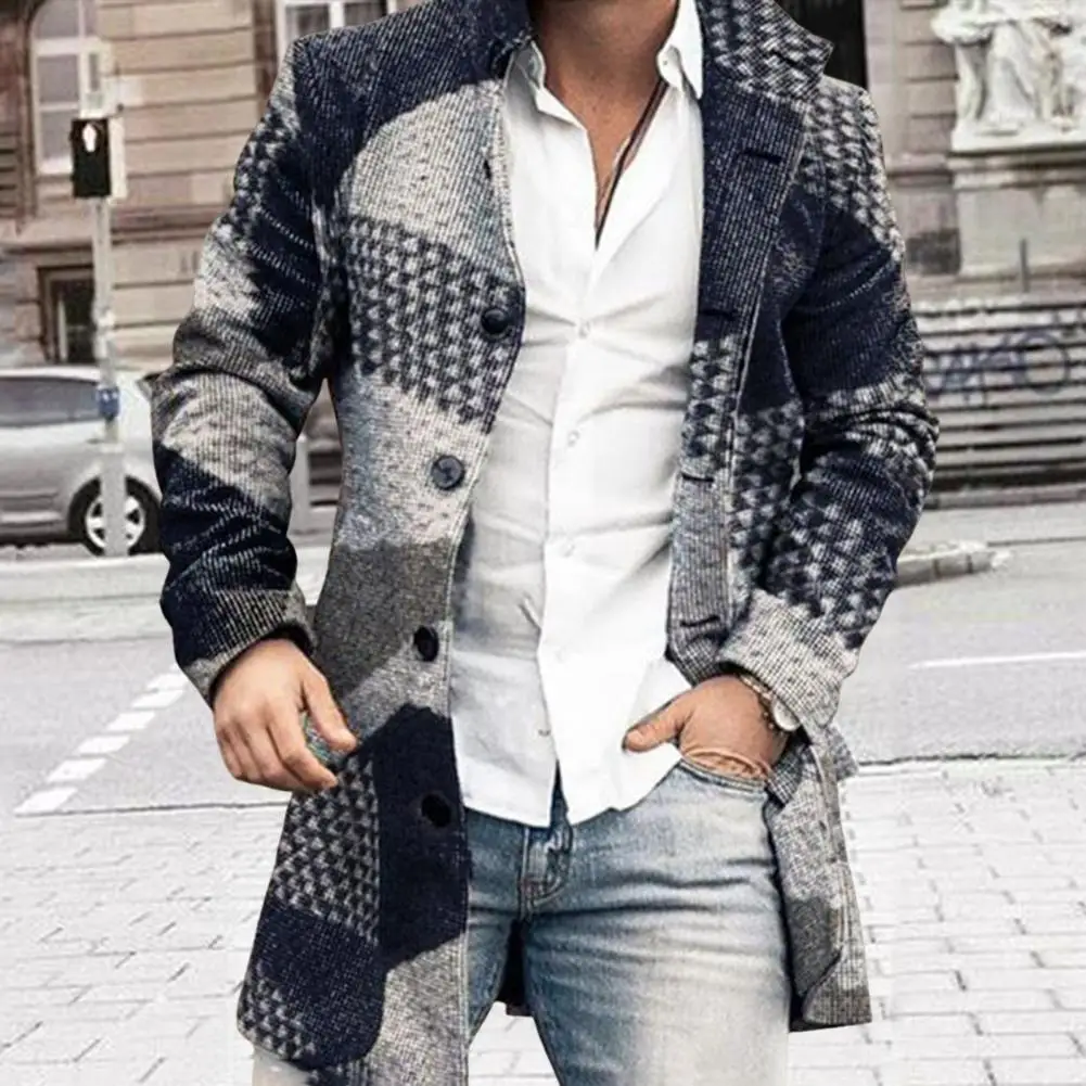 Trench Coat Long Overcoat Simple Warm Pockets Trench Coat Mid-length Men Coat Thick Warm Jacket for Daily Wear trench coat,casual men jacket