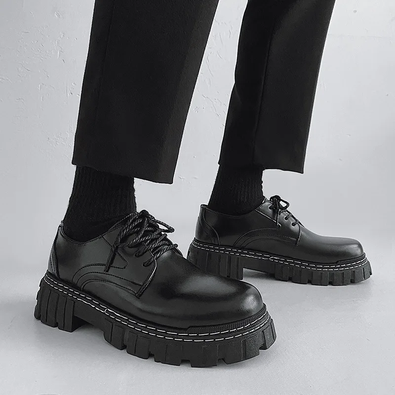 Increased Men Work Shoes Fashion Breathable Thick Sole Men's Casual Leather Shoes Platform Sneakers Mans Oxford Trainers