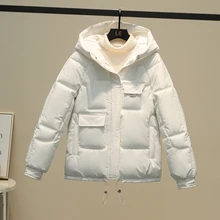  New 2023 Women Short Jacket Winter Thick Hooded Cotton Padded Coats Female Korean Loose Puffer Parkas Ladies Oversize 