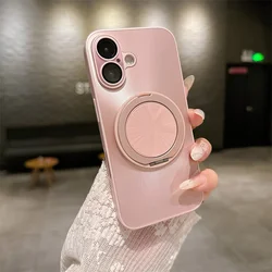 360-Degree Rotatable Magsafe Ring Holder Case with Frosted Plating Lens Film for iPhone 12 (Rose Gold)