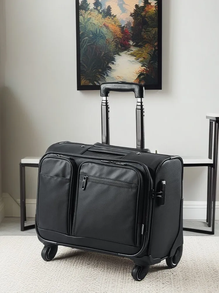 Men Business Rolling Luggage 15.6 Inch Carry Ons Trolley Travel Bag Super Waterproof Suitcase Pilot - 3