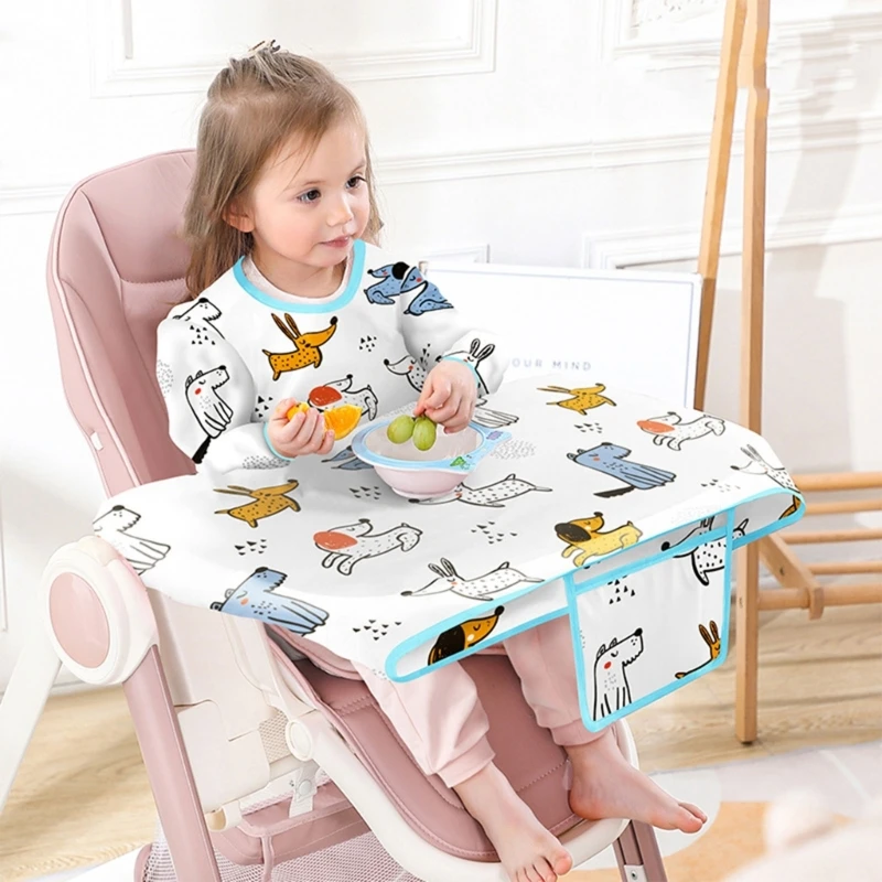 67JC přenosné coverall děťátko krmení bryndáček pro jíst dlouhé rukávy bryndáček attaches na highchair & stůl weaning bryndáčky multi-pattern