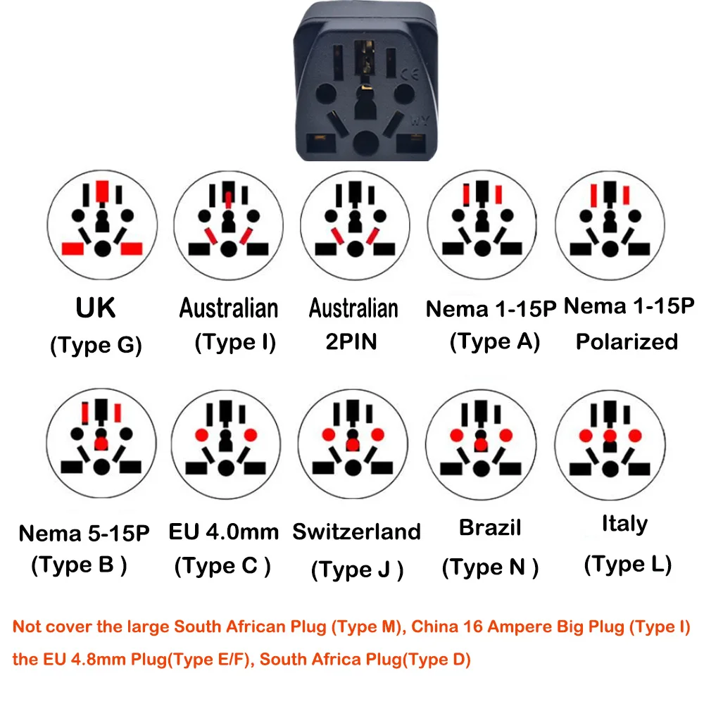 Universal Israe IL Plug Adapter 3 Pin EU Euro AU US UK To Israel Travel Adapter Electric Power Cord Charger Socket Outlet