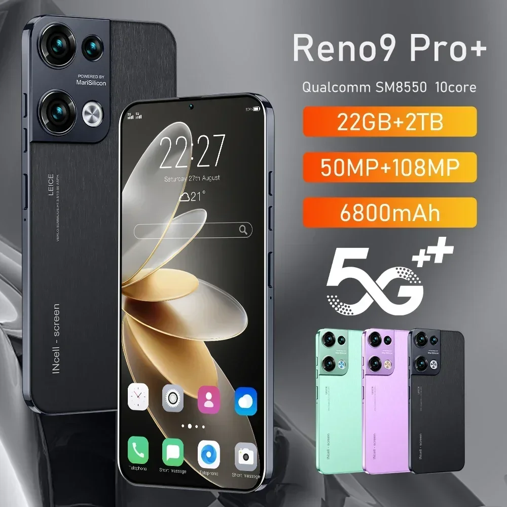 

Reno9 Pro 7.3 Inch Mobile Phone 22GB+2TB 6800mAh 5G Smartphone Android13 4G Cellphone 50MP+108MP Camera 10 Core Super Telephone