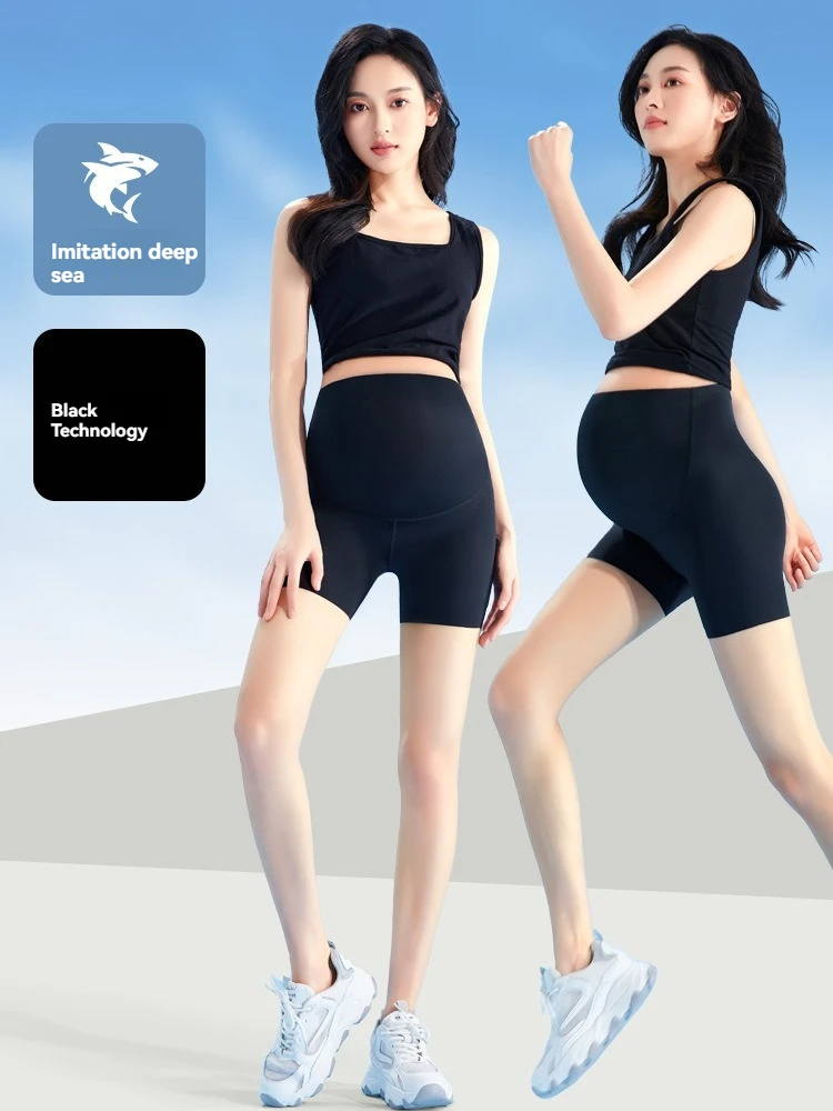 Summer Maternity Safe Pants Wearable Seamless Yoga Pants Anti-exposure Three-quarter Base Shark Pants For Women 3