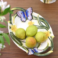 Hand Drawn Butterfly Orchid Ceramic Fruit Tray, Kitchen Storage Box, Sugar Jar, Living Room Dining Table Decoration Accessories 1