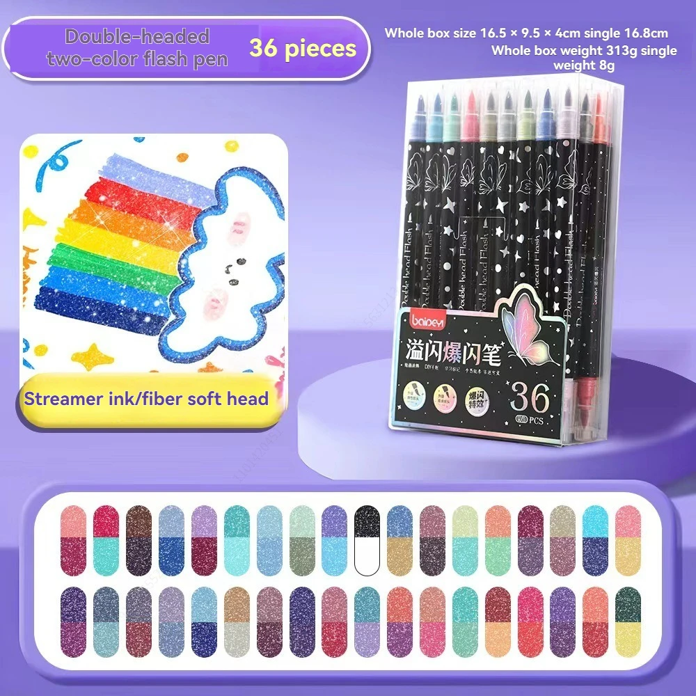 12/96 Farben Glitzer-Textmarker-Set, Doppelspitzen-Glitzermarker, Weiche Pinselstifte, Schimmernde Stifte für DIY, Handkonto-Kunstbedarf – Detail 10