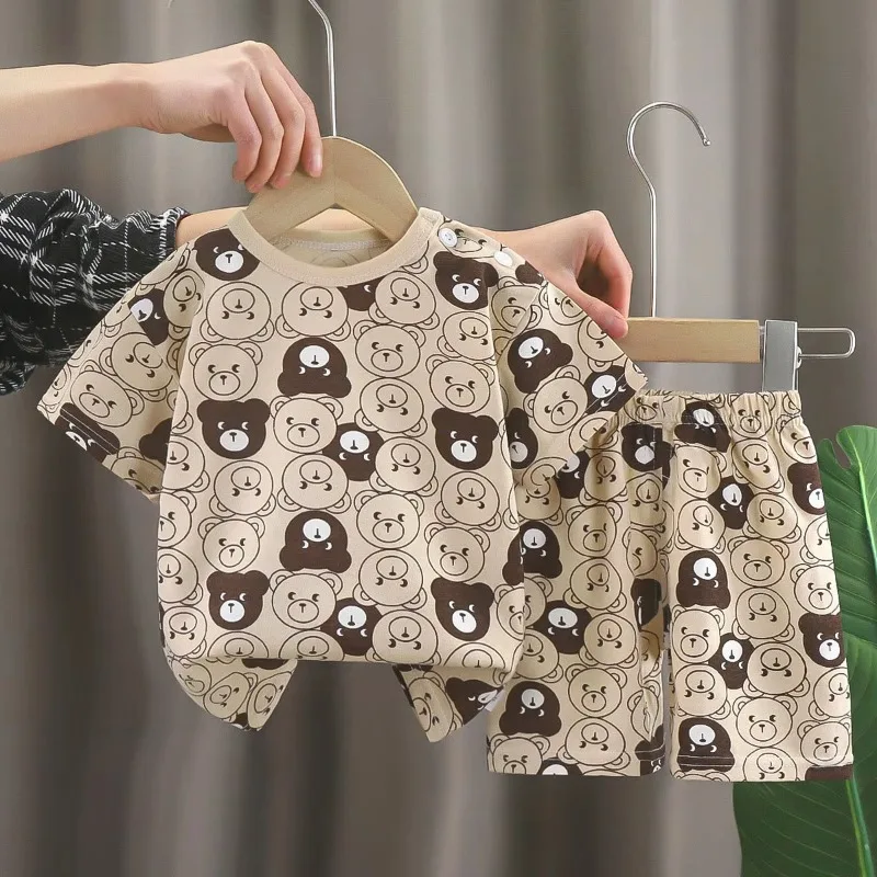 Cartoon Printed Clothing Pure Cotton Home Clothes 2 Piece Suits Toddler Fashion Cute Casual Tracksuits Contrast T-shirt+Shorts 2