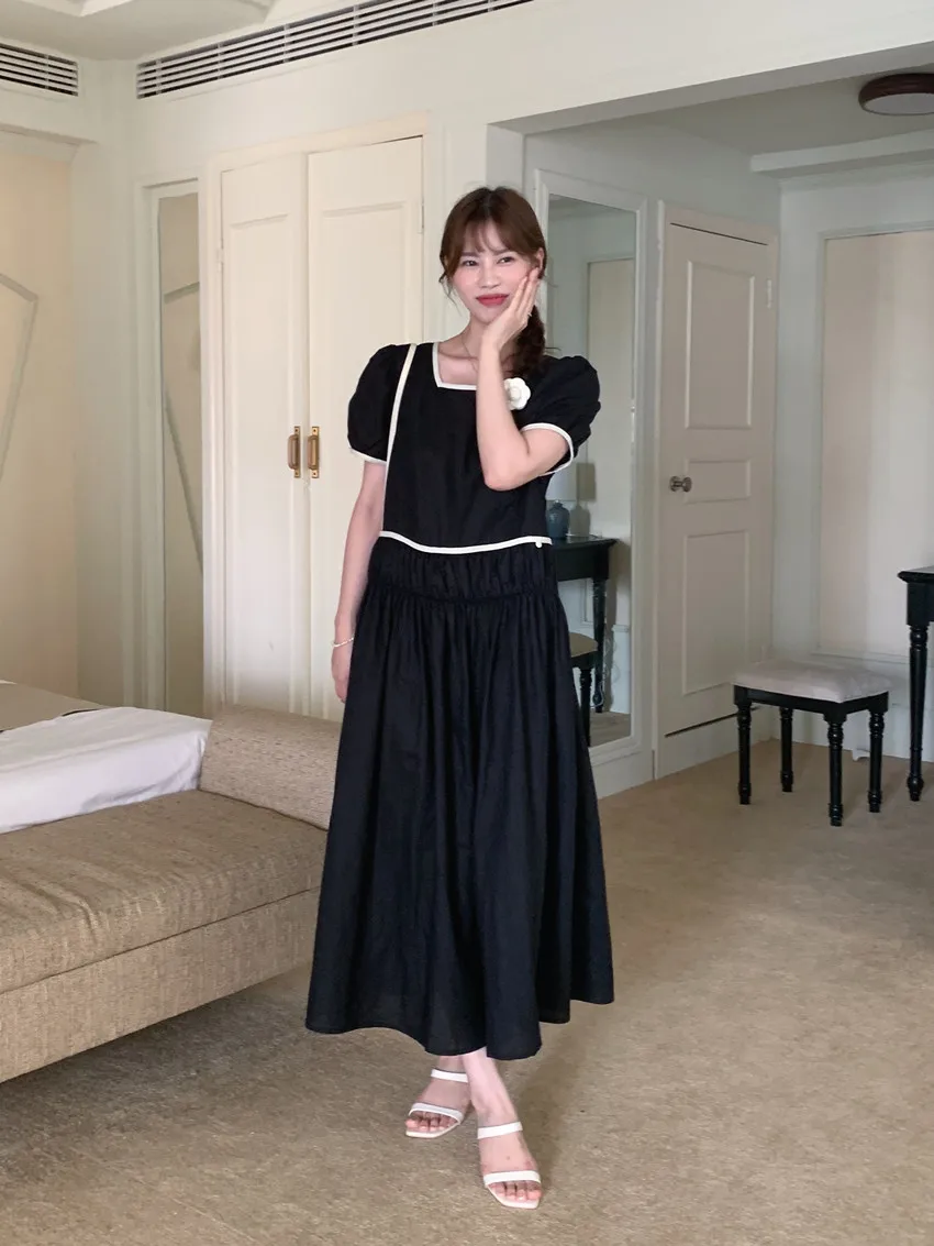 Sommer neue Kontrast farbe schlanke Frauen Kleid Mode Straße Retro hohe Taille Kleider weiblich schick süß elegant Frau Kleid – Detail 23