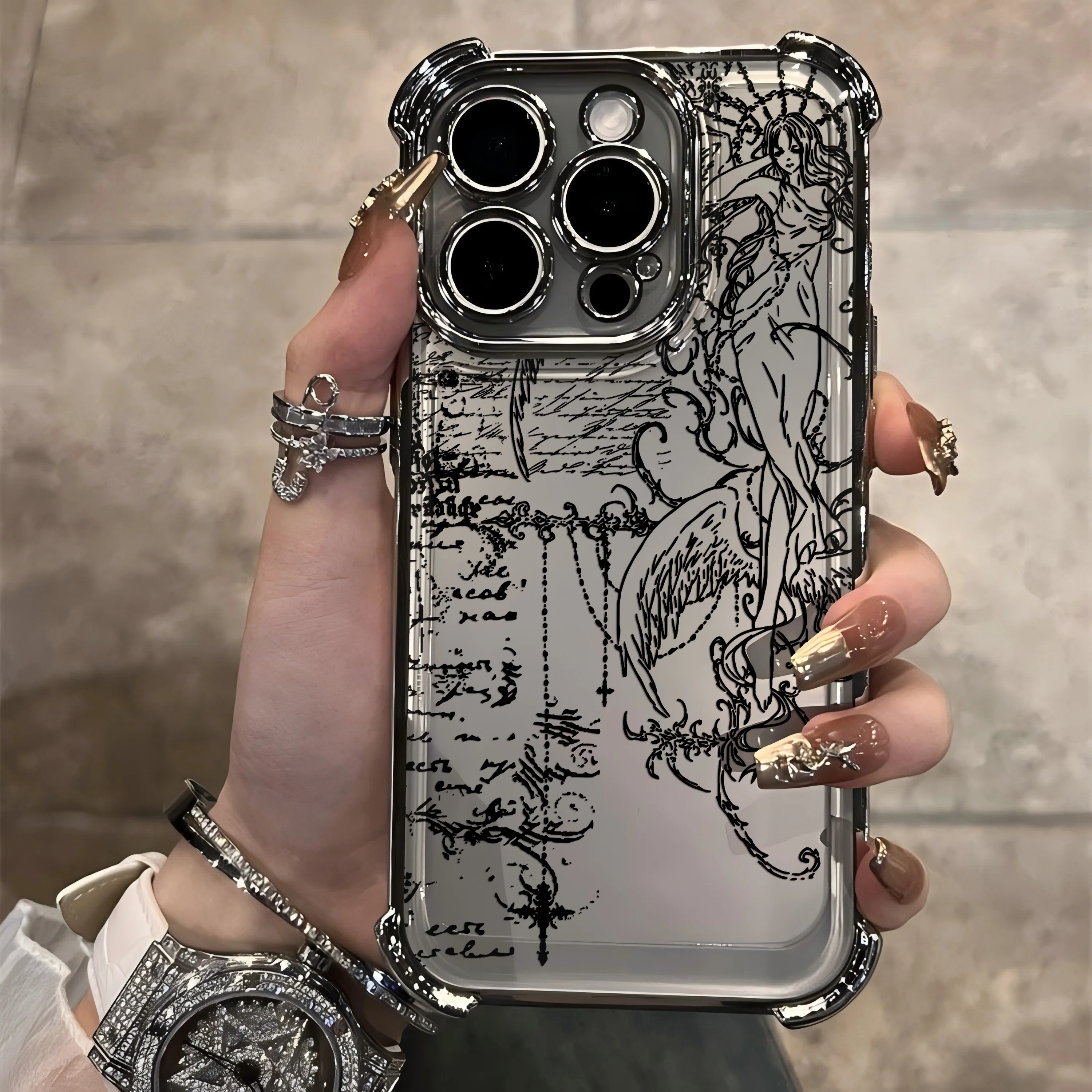 Cool Dark Gothic Cross Mark Line Plating Phone Case For IPhone 17 16e 16 15 14 13 12 11 Pro Max X XR XSMax 7 8 Mini Air Plus