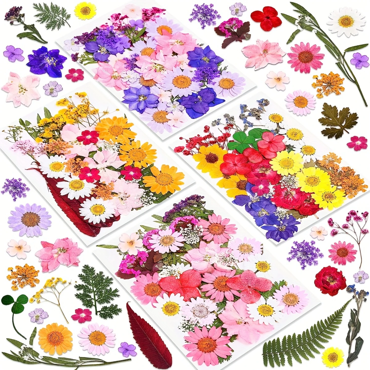 140Pcs Dried Pressed Flowers For Resin, Real Pressed Flowers Dry Leaves Bulk Natural Herbs Kit For Scrapbooks DIY Art Crafts, Ep