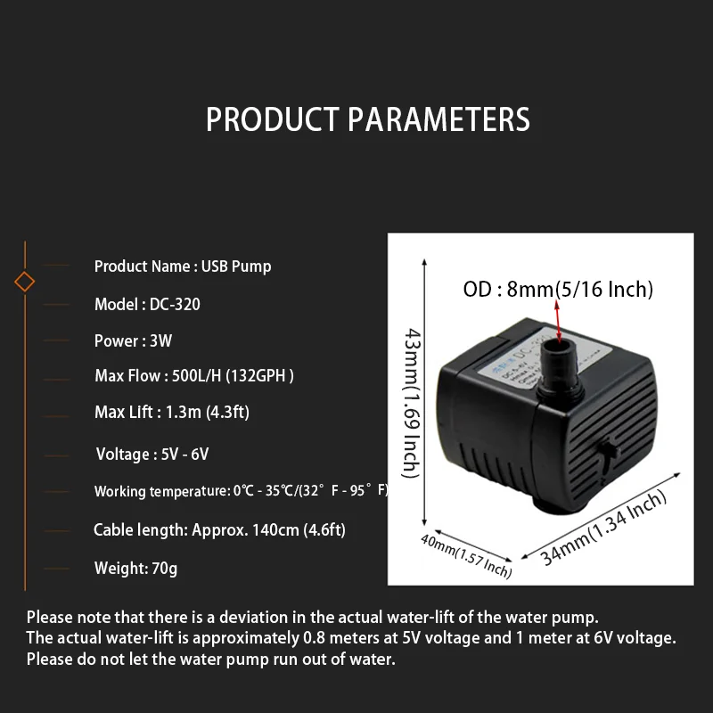 USB Small Water Pump 5V 6V Water Pump 3W Landscaping Circulating Pet Submersible pump Aquarium Garden water pump aquarium water pump fish tank pump