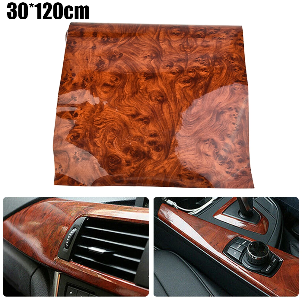 

30X120CM High Glossy Maroon Sticker Car Accsesories Car Internal Adhesive DIY-Film Wood Grain Vinyl Decal