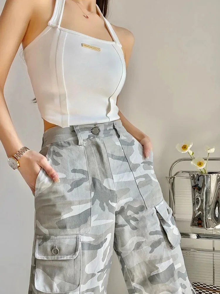 

American Retro Camouflage Cargo Pants Women Y2K Streetwear Hippie Wide Leg Pockets Trousers Female Kpop Harajuku Bottoms