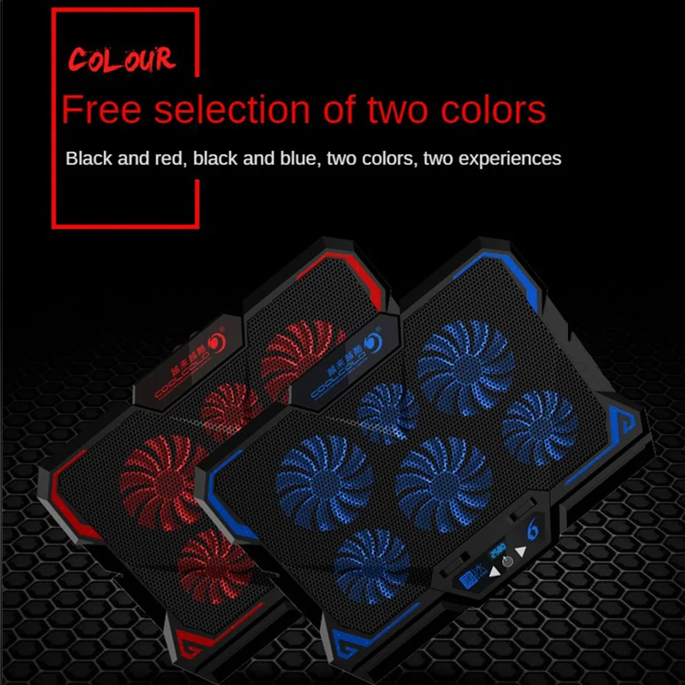 쿨콜드 노트북 쿨러, 6 팬 노트북 쿨링 패드, 2 USB 포트, LED 스크린, 14-17 인치 게임용 노트북 쿨러 스탠드, 2600RPM