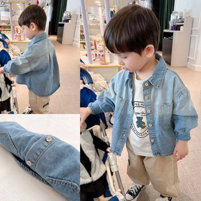 

Boys' Shirt Long-Sleeved Coat New Children Denim Shirt Baby Denim Thin Coat